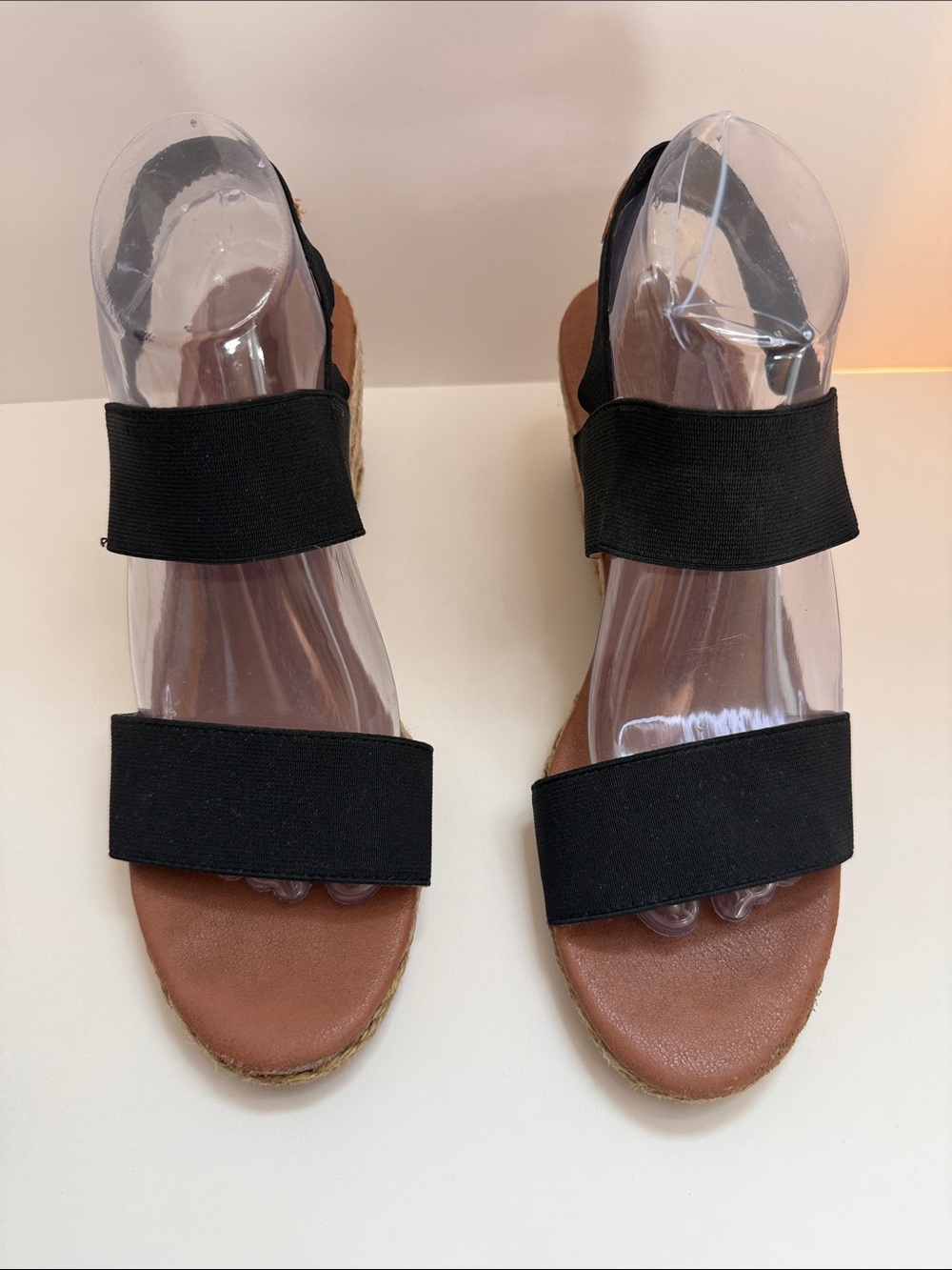 Tommy Bahama Cork Wedge Sandals Size 7 | Leather Footbed Black Elastic Straps